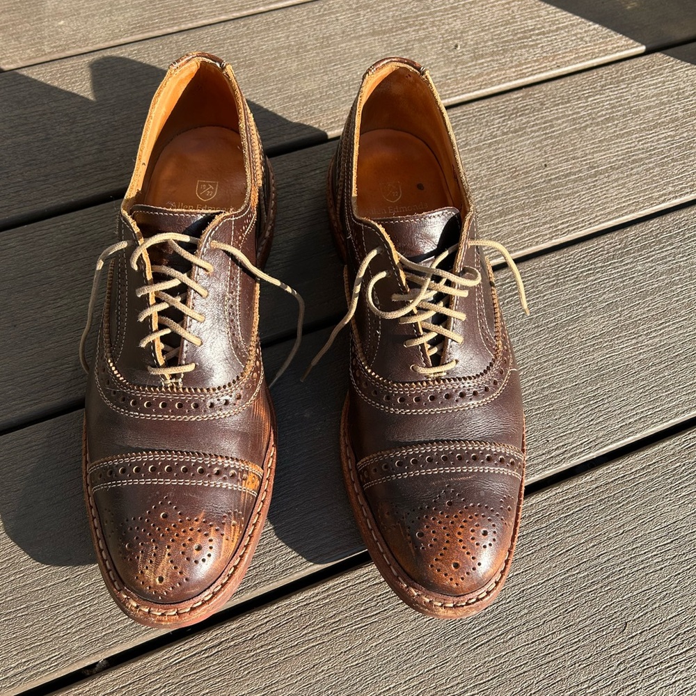 Allen Edmonds Strandmok Brown Captoe Oxfords 9D with Dianite Rubber Sole